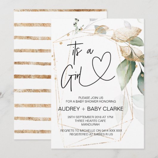 Invitation C'est un Eucalyptus vert de la Fille Baby shower (Devant / Derrière)