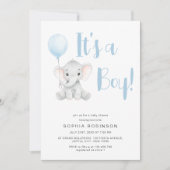 Invitation C'est un garçon adorable éléphant Baby shower bleu (Devant)