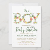 Invitation C'est un garçon alphabet floral script shower de b (Devant)
