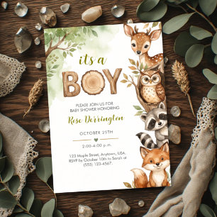Invitation C'est un garçon Animaux de la forêt de style aquar