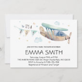 Invitation C'est un Garçon Aquarelle Avion Bébé Garçon Douche (Devant)