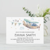 Invitation C'est un Garçon Aquarelle Avion Bébé Garçon Douche (Debout devant)