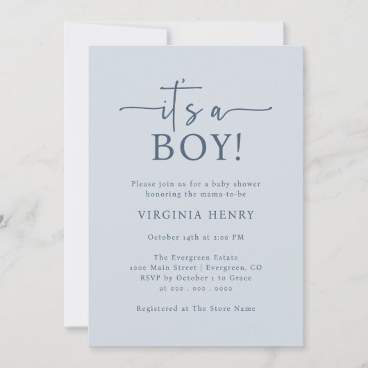 Invitation C'est un garçon Baby Shower (Devant)