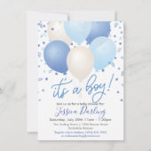 Invitation C'est un garçon Baby Shower Ballons bleus et Confe (Devant)