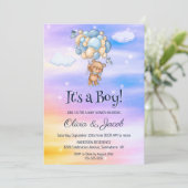 Invitation C'est un garçon ! Baby shower Ballons Bleus Ours T (Debout devant)