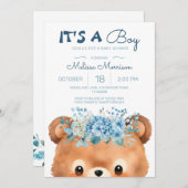 Invitation C'est un garçon Baby shower Bear Blue (Devant / Derrière)