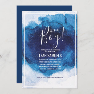 Invitation C'est un garçon Baby shower bleu Aquarelle Invitat