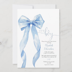 Invitation C'est un garçon Baby shower bleu Bow Photo QR Code
