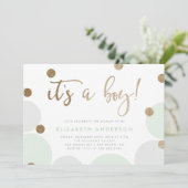 Invitation C'est un garçon ! | Baby shower Confetti vert et o (Debout devant)
