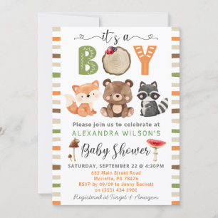 Invitation C'est un garçon Baby shower d'animaux de bois