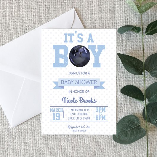 Invitation C'est un garçon ! Baby shower de balle de Bowling 