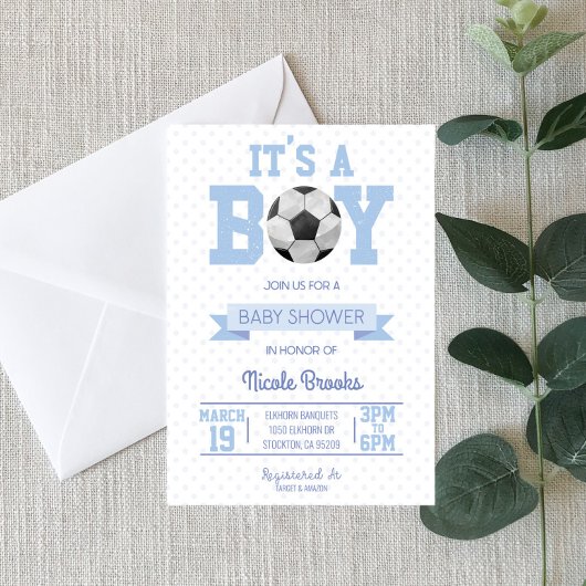 Invitation C'est un garçon ! Baby shower de balle de football