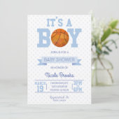 Invitation C'est un garçon ! Baby shower de basket-ball bleu  (Debout devant)