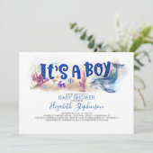 Invitation C'est un garçon Baby shower de dauphins sous-marin (Debout devant)