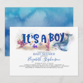 Invitation C'est un garçon Baby shower de dauphins sous-marin (Devant / Derrière)