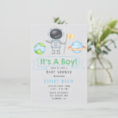 Invitation C'est un garçon Baby shower de garçon spatial (Debout devant)