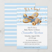 Invitation C'est un garçon ! Baby shower de jouets d'avion vi (Devant / Derrière)