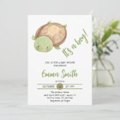 Invitation C'est un garçon Baby shower de tortue marine aquar (Debout devant)