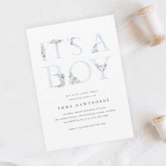Invitation C'est un garçon Baby shower de typographie florale