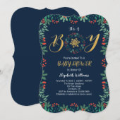 Invitation C'est un garçon Baby shower de verdure de Noël (Devant / Derrière)