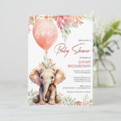 Invitation C'est un garçon baby shower d'éléphant en ballons (Debout devant)