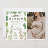 Invitation C'est un garçon Baby shower Dinosaure aquarelle Ph (Devant)