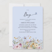 Invitation C'est un garçon Baby shower Floral bleu doux (Devant)
