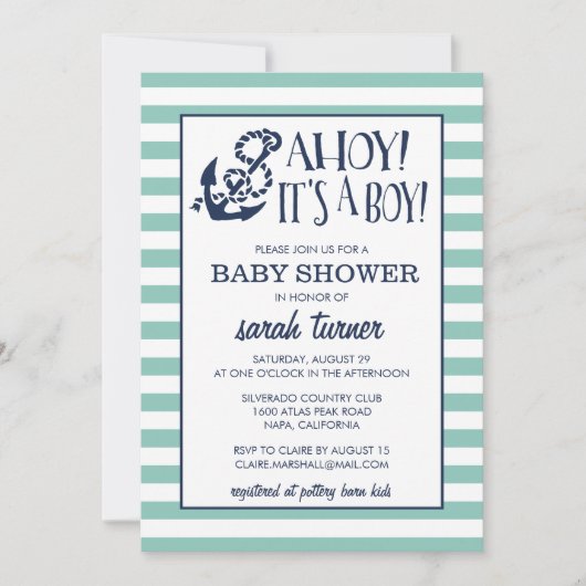 Invitation C'est un garçon ! Baby shower nautique (Devant)