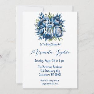 Invitation C'est un garçon ! Baby shower Pacifique et pivoine