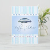 Invitation C'est un garçon - Baby shower - Parapluie bleu (Debout devant)