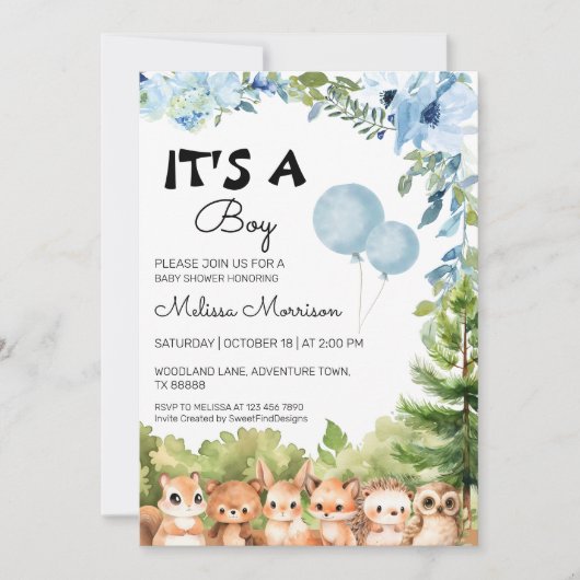Invitation C'est un garçon Baby shower photo Boy Woodland (Devant)