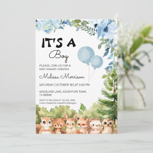 Invitation C'est un garçon Baby shower photo Boy Woodland (Debout devant)