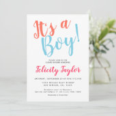 Invitation C'Est Un Garçon Baby shower Typographie Points Col (Debout devant)