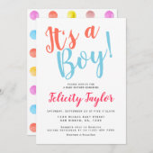 Invitation C'Est Un Garçon Baby shower Typographie Points Col (Devant / Derrière)