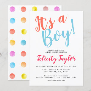 Invitation C'Est Un Garçon Baby shower Typographie Points Col