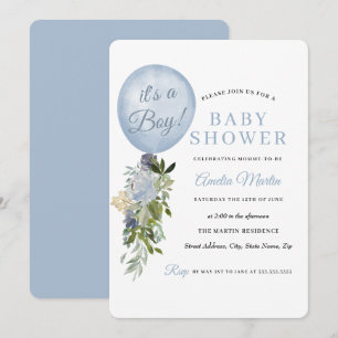 Invitation C'est un garçon Ballon Baby Shower Bleu