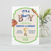 Invitation C'est un garçon Baseball Coed Baby Shower (Debout devant)