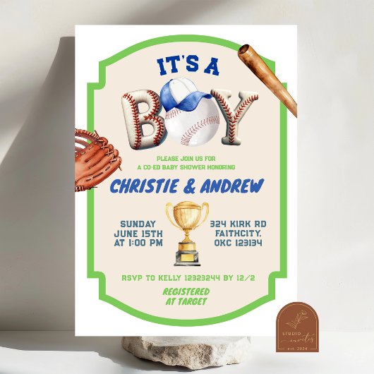 Invitation C'est un garçon Baseball Coed Baby Shower