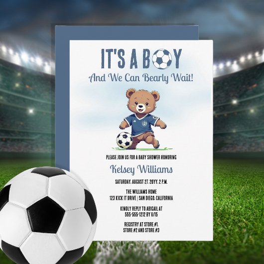 Invitation C'est un garçon Bearly Wait Soccer Player Baby sho