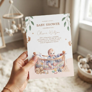 Invitation C'est un garçon berceau bohème pour baby shower