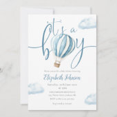 Invitation C'est un garçon Bleu Ballons QR Code Baby shower p (Devant)