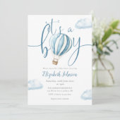 Invitation C'est un garçon Bleu Ballons QR Code Baby shower p (Debout devant)