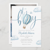 Invitation C'est un garçon Bleu Ballons QR Code Baby shower p (Devant / Derrière)