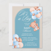 Invitation C'est un garçon bleu beige ballons en peluche arch (Devant)