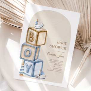 Invitation C'est un garçon Bleu Boho Blocks Et Baby shower de