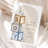 Invitation C'est un garçon Bleu Boho Blocks Et Baby shower de