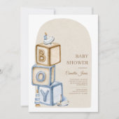 Invitation C'est un garçon Bleu Boho Blocks Et Baby shower de (Devant)