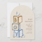 Invitation C'est un garçon Bleu Boho Blocs Baby shower Arc (Devant)