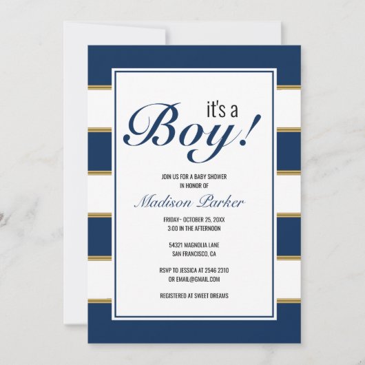 Invitation C'est un garçon Bleu Stripes (Devant)