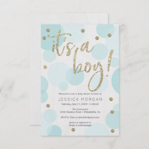 Invitation C'est un garçon Blue Polka Dot Baby Shower Invitat
